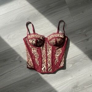 Leopard Print Corset Top with Red Accents